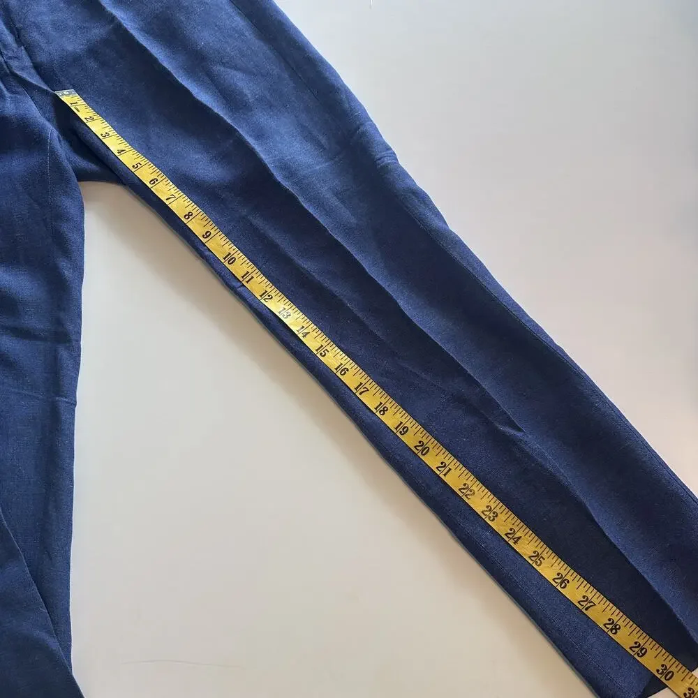 Banana Republic Avery Pants Womens Sz 8L Blue Linen Blend Trousers 8 Long Tall